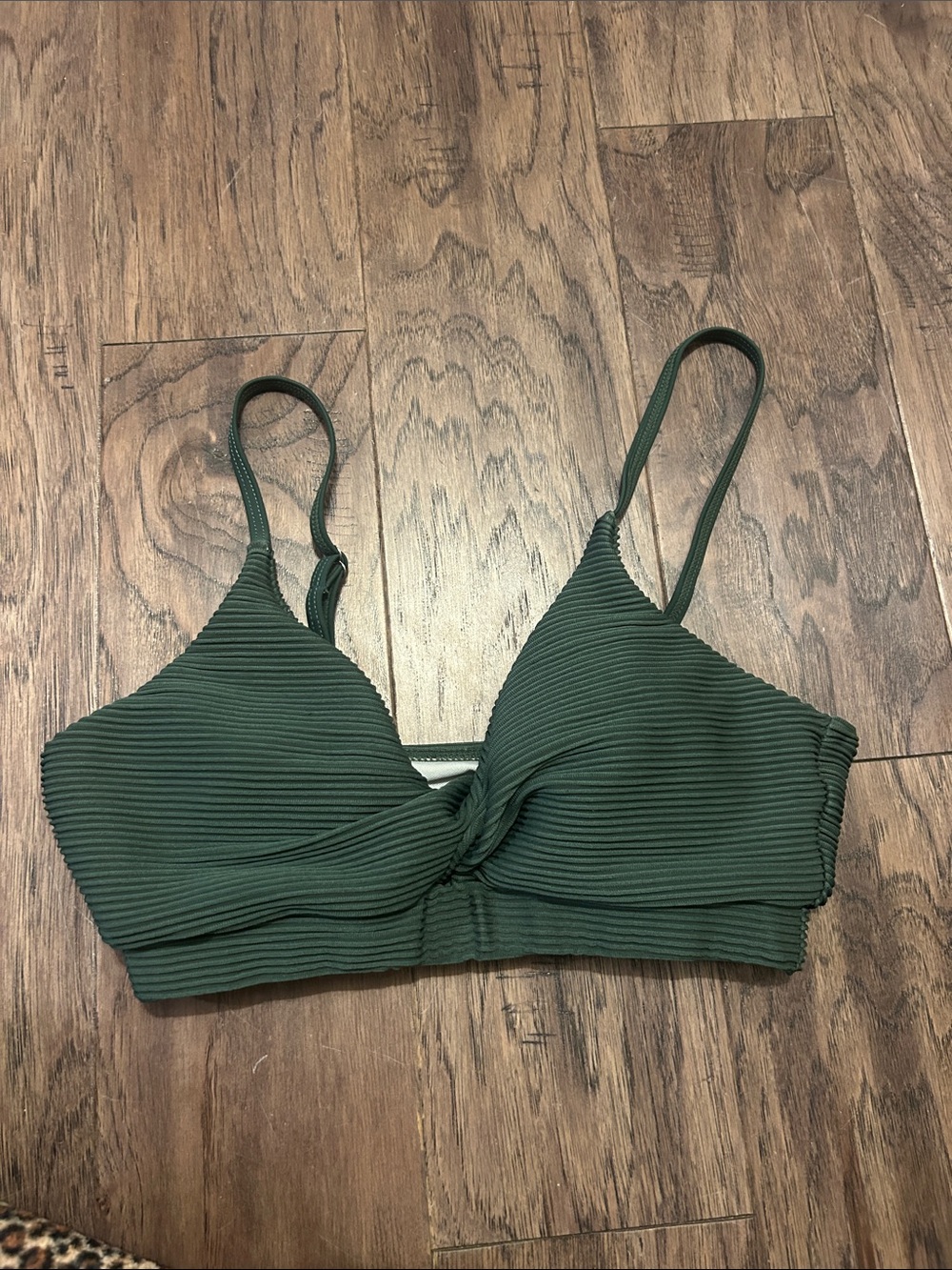 Ribbed Twist-Front Swim Top - Forest Green